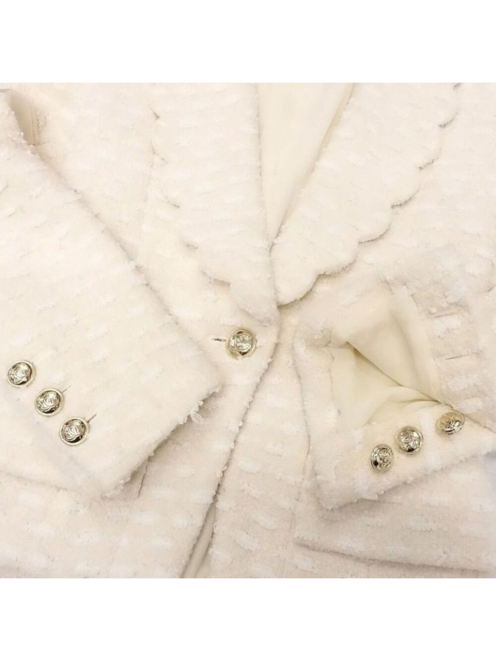 Chanel Coco Mark Scalloped Collar Tweed Jacket Ivory Size - Picture 5 of 10